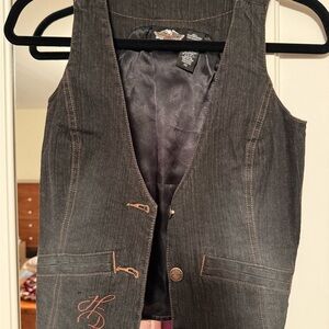 Harley-Davidson Black Denim Vest with Brown Stitching Excellent condition